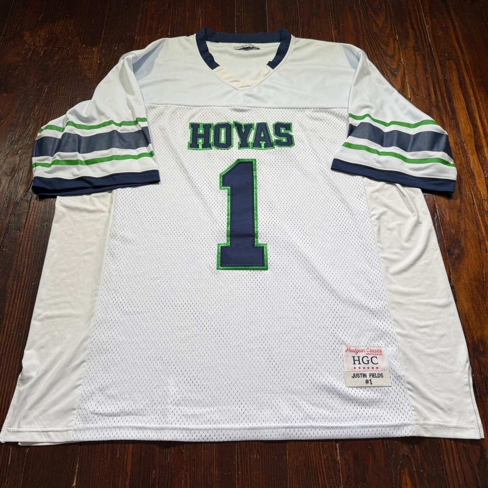Justin Fields #1 "Hoyas" Football Jersey Mens 6XL White Headgear Classics